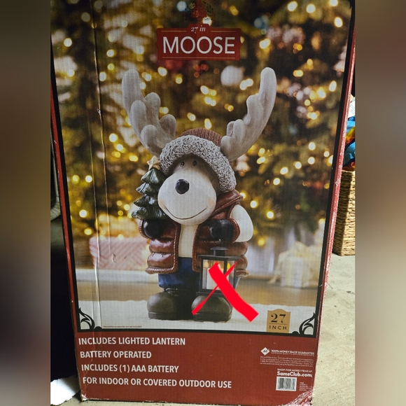 27" Festive Moose Figurine with Red Jacket and Christmas Tree - Picture 11 of 13